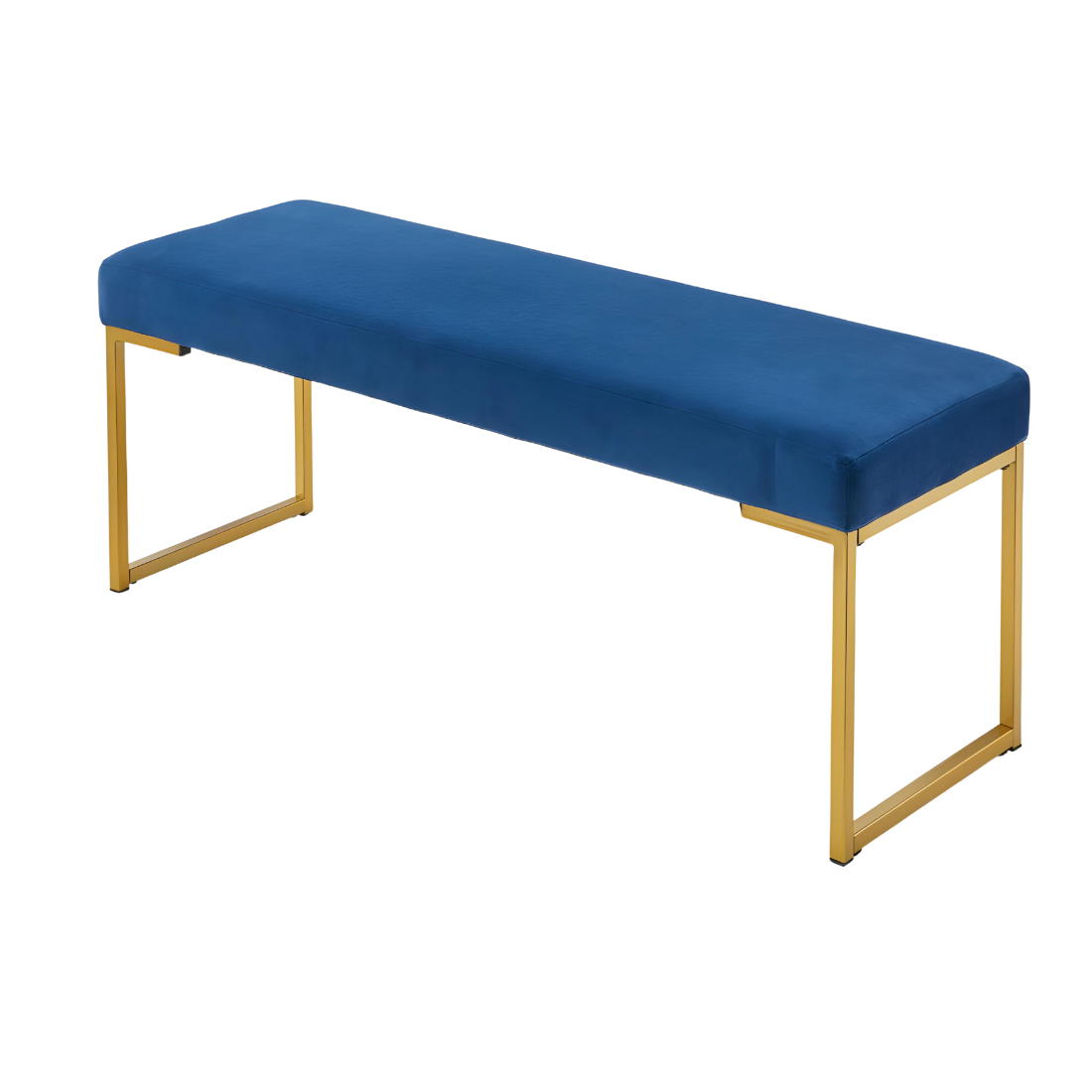 Ida Gold Ottoman Metal Bench with Blue Cushion