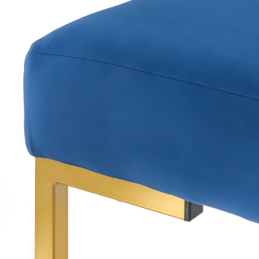 Ida Gold Ottoman Metal Bench with Blue Cushion