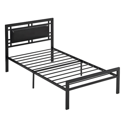 Ari Without Storage Metal Bed with Black Designer Cushion Headrest (Color - Black)