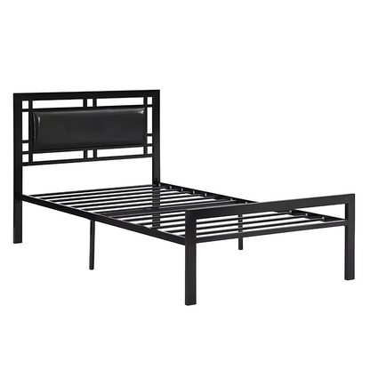 Ari Without Storage Metal Bed with Black Designer Cushion Headrest (Color - Black)