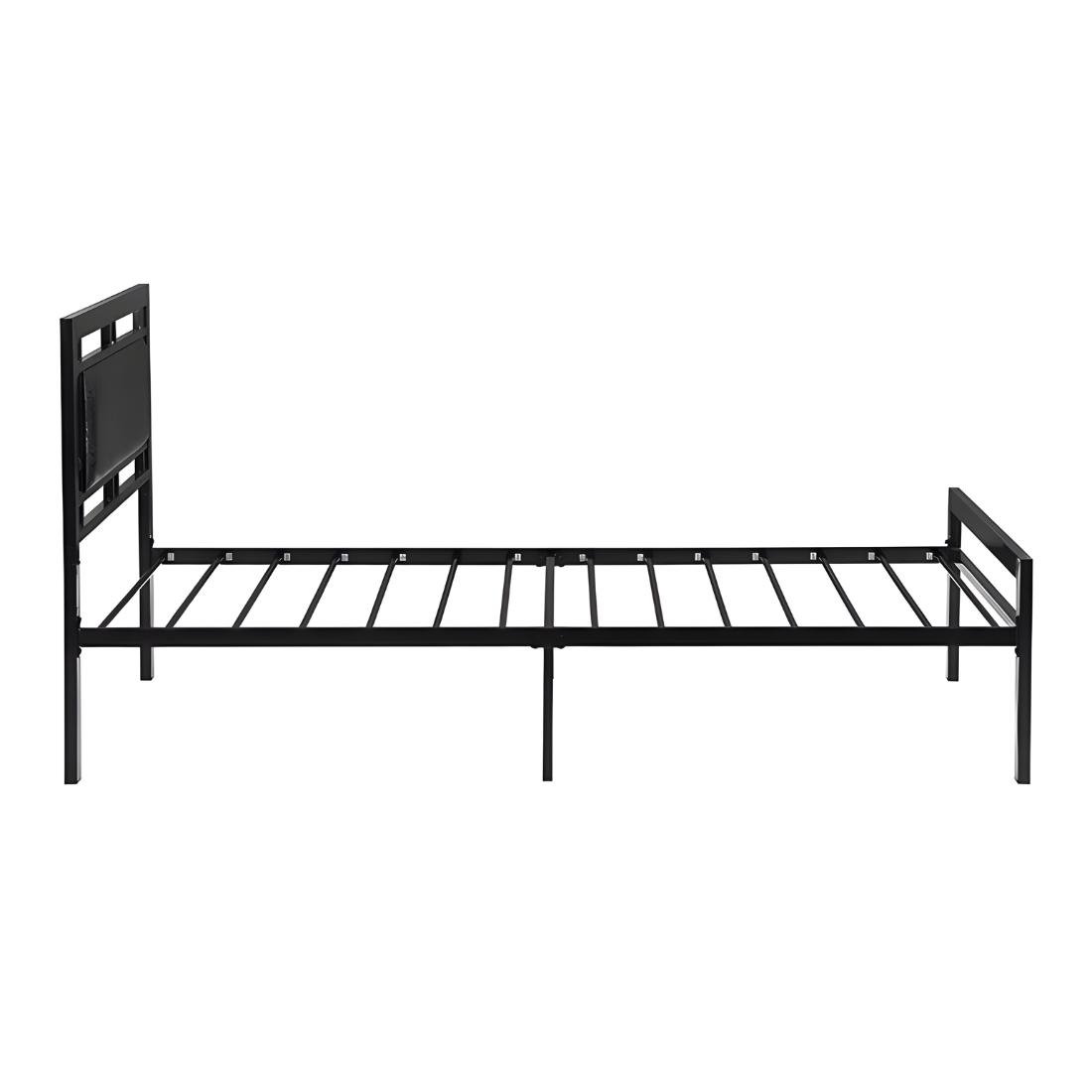 Ari Without Storage Metal Bed with Black Designer Cushion Headrest (Color - Black)