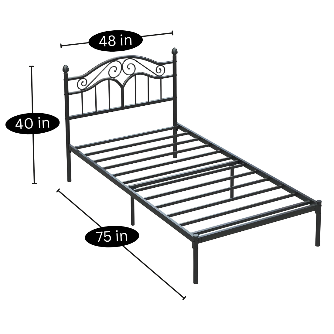 Miles Without Storage Metal Bed with Designer Headrest (Color - Black)