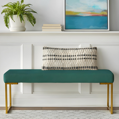 Ida Gold Ottoman Metal Bench with Green Cushion