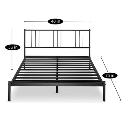 Priage Without Storage Metal Bed with Designer Headrest (Color - Black)