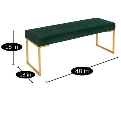 Ida Gold Ottoman Metal Bench with Green Cushion