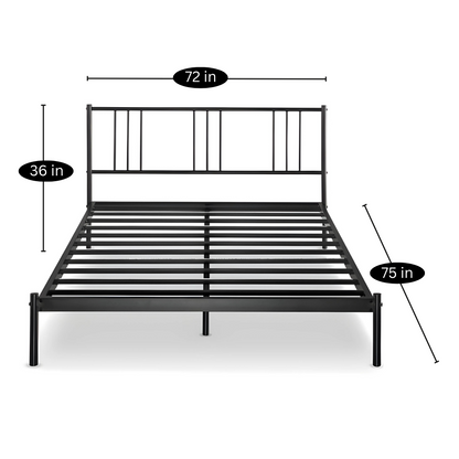 Priage Without Storage Metal Bed with Designer Headrest (Color - Black)