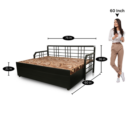 Black Orchid Hydraulic Storage Metal Sofa Cum Bed with Mattress & Pillow (Color - Multi)