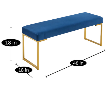 Ida Gold Ottoman Metal Bench with Blue Cushion