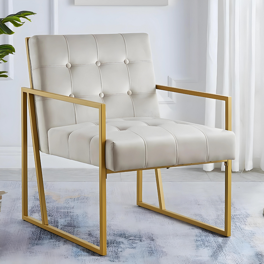 Eric Designer Golden Metal Chair with White Cushion