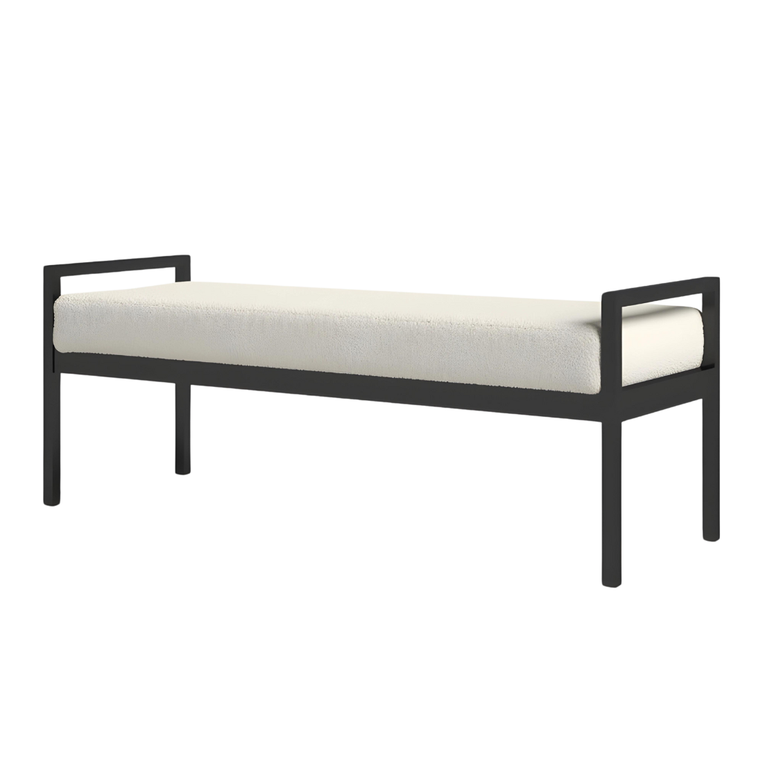 Jacey Black Ottoman Metal Bench with White Cushion