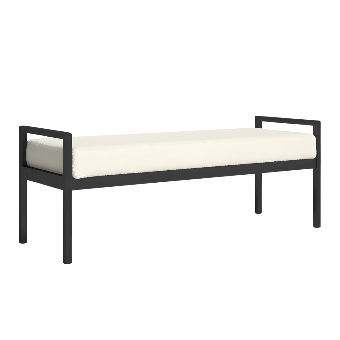 Jacey Black Ottoman Metal Bench with White Cushion