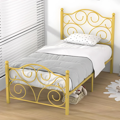 Deltoid Without Storage Metal Bed with Designer Headrest (Color - Golden)