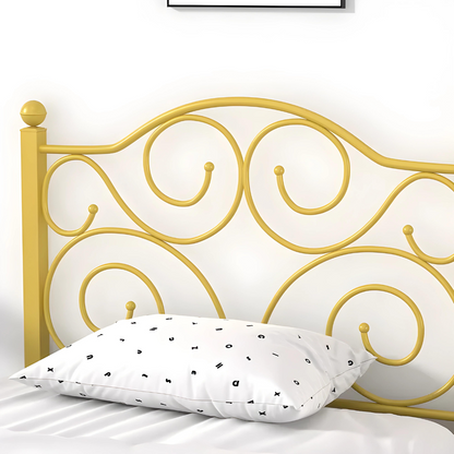 Deltoid Without Storage Metal Bed with Designer Headrest (Color - Golden)