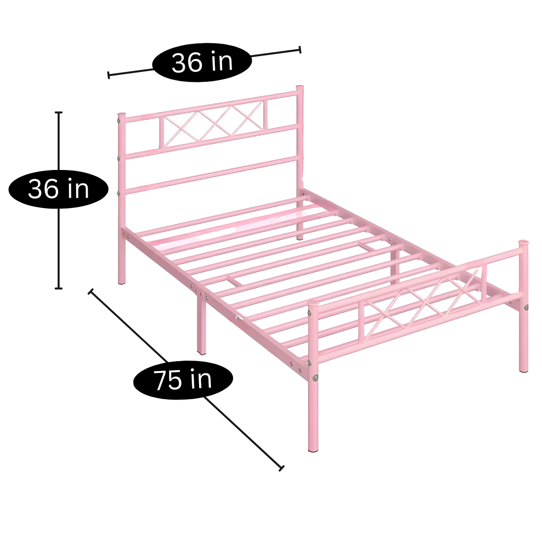 Colulombe Without Storage Metal Bed with Designer Headrest (Color - Pink)