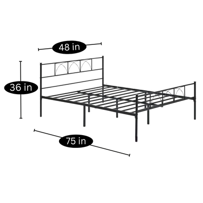 Agnes Without Storage Metal Bed with Designer Headrest (Color - Black)