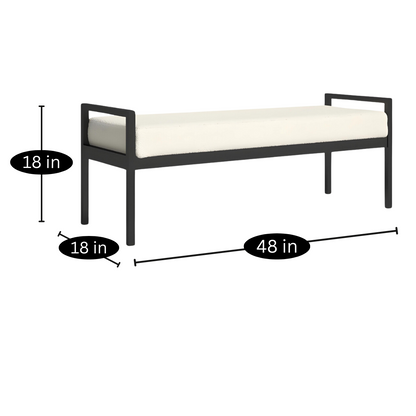 Jacey Black Ottoman Metal Bench with White Cushion