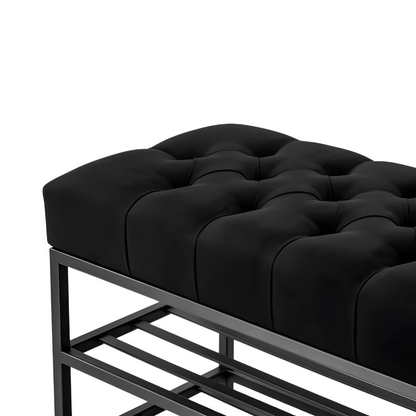 Jovita Designer Black Ottoman Metal Bench with Black Cushion