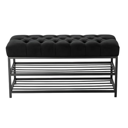 Jovita Designer Black Ottoman Metal Bench with Black Cushion