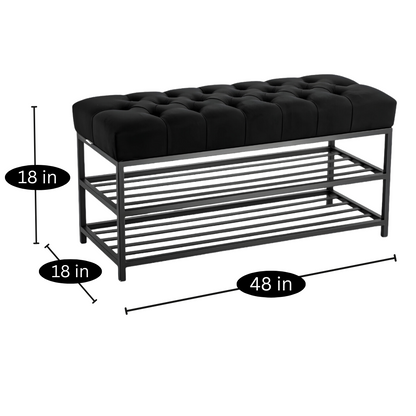 Jovita Designer Black Ottoman Metal Bench with Black Cushion