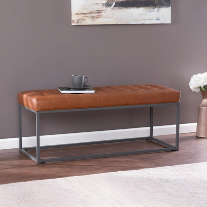 Hazel Black Ottoman Metal Bench with Brown Cushion