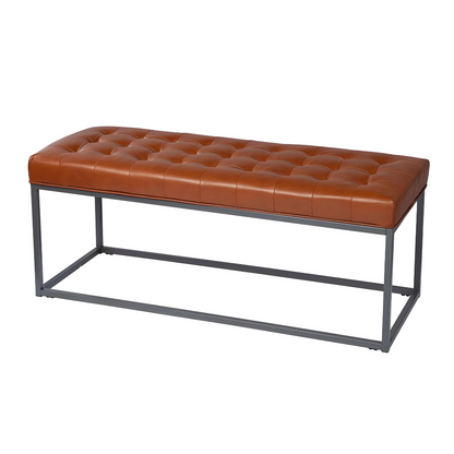 Hazel Black Ottoman Metal Bench with Brown Cushion