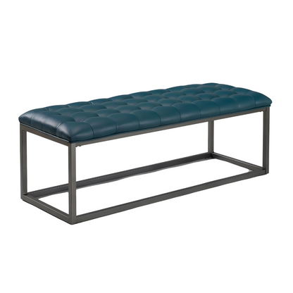 Hazel Black Ottoman Metal Bench with Blue Cushion