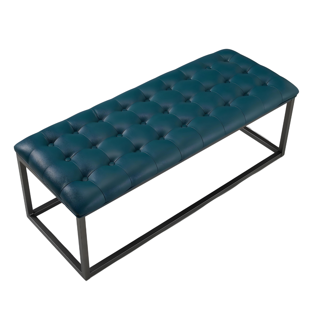 Hazel Black Ottoman Metal Bench with Blue Cushion