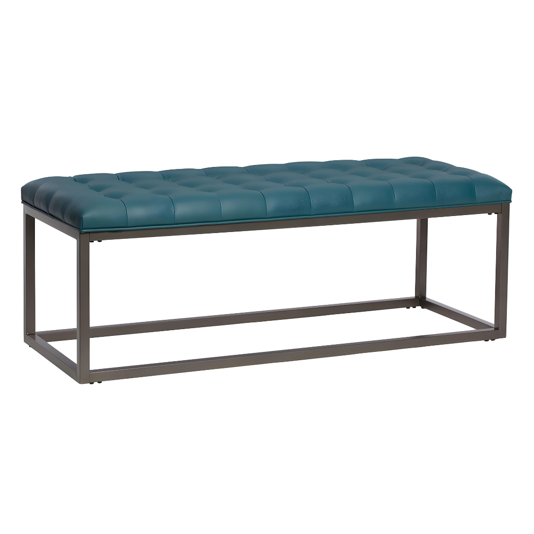 Hazel Black Ottoman Metal Bench with Blue Cushion