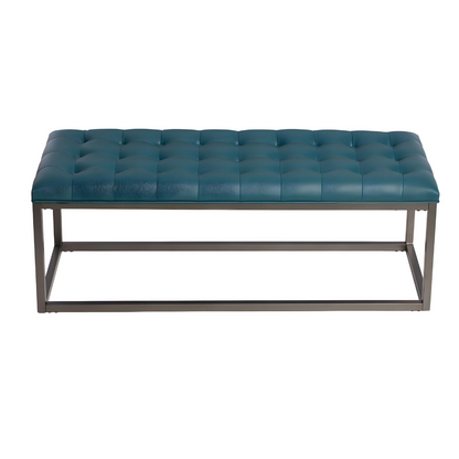 Hazel Black Ottoman Metal Bench with Blue Cushion