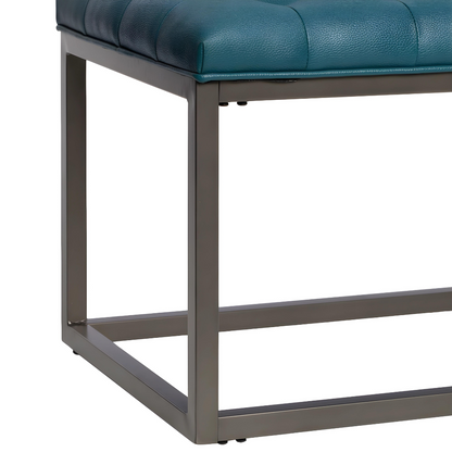 Hazel Black Ottoman Metal Bench with Blue Cushion