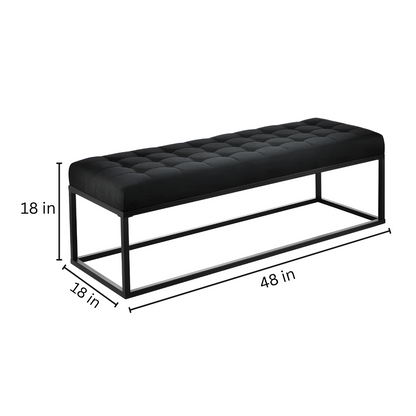 Hazel Black Ottoman Metal Bench with Black Cushion