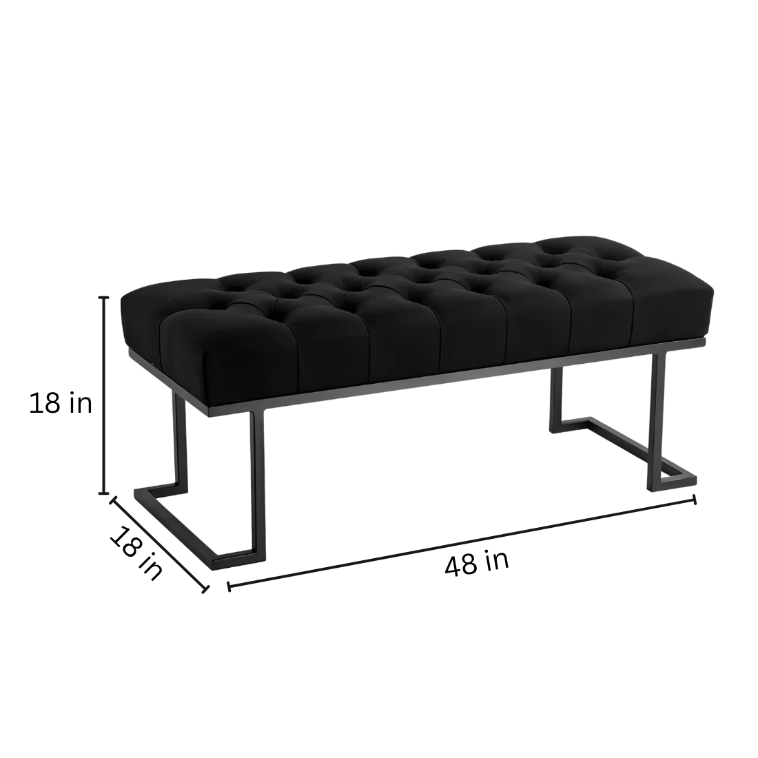 Mab Designer Black Ottoman Metal Bench with Black Cushion