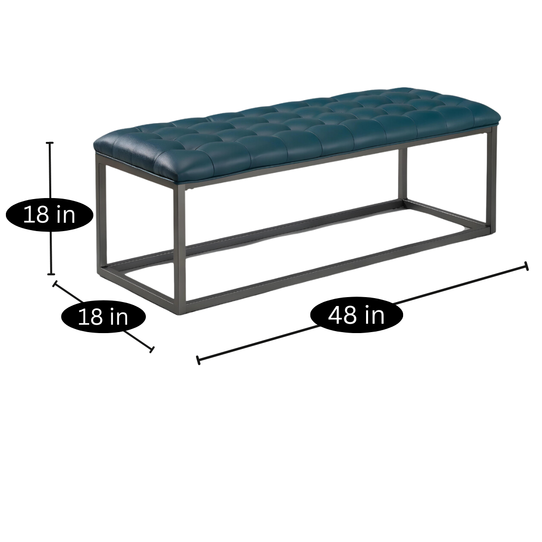 Hazel Black Ottoman Metal Bench with Blue Cushion