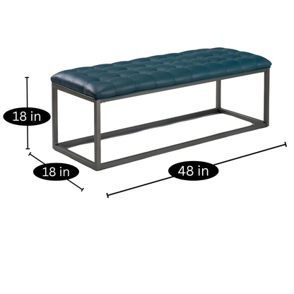 Hazel Black Ottoman Metal Bench with Blue Cushion