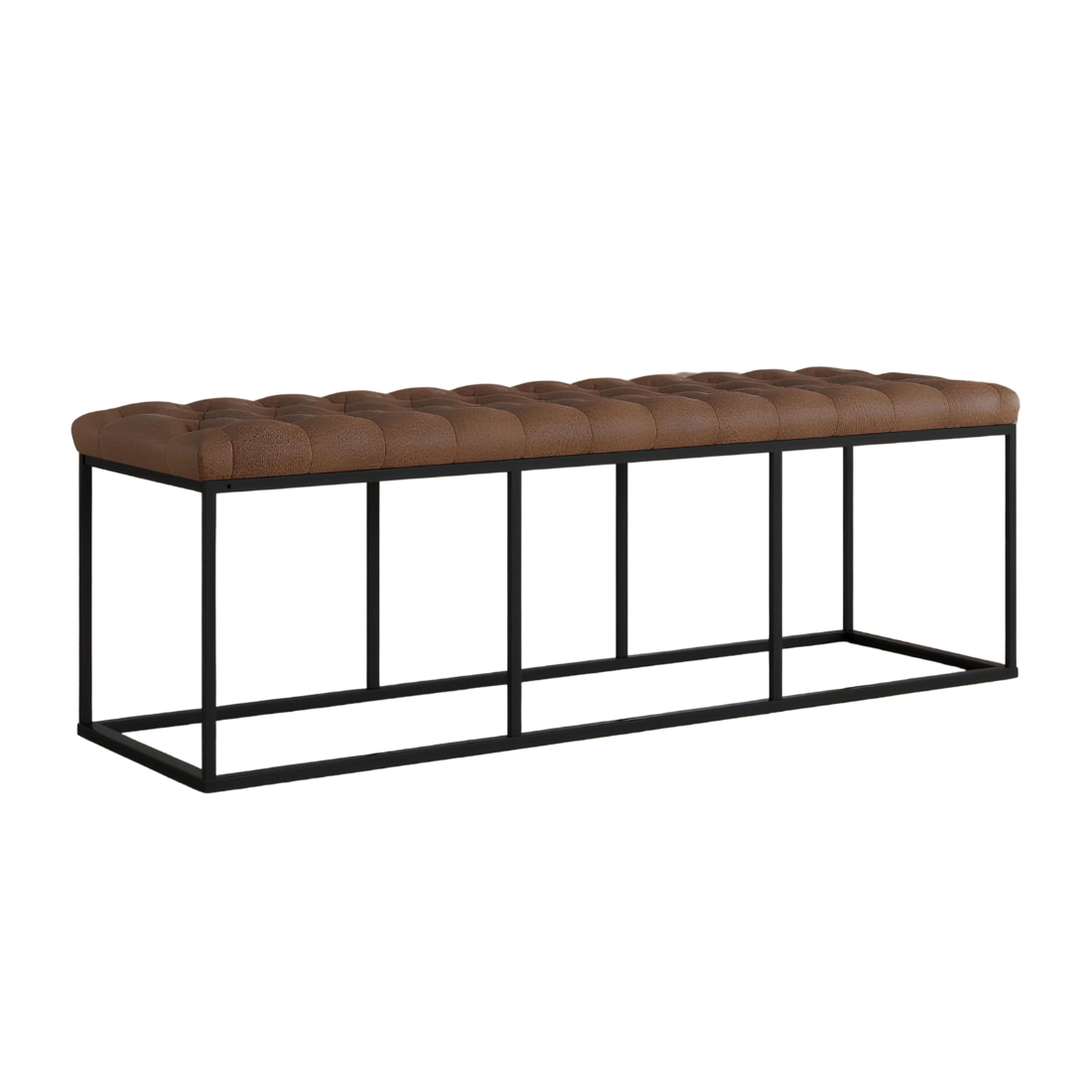 Lexi Black Ottoman Metal Bench with Brown Cushion