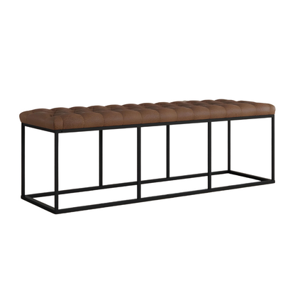 Lexi Black Ottoman Metal Bench with Brown Cushion