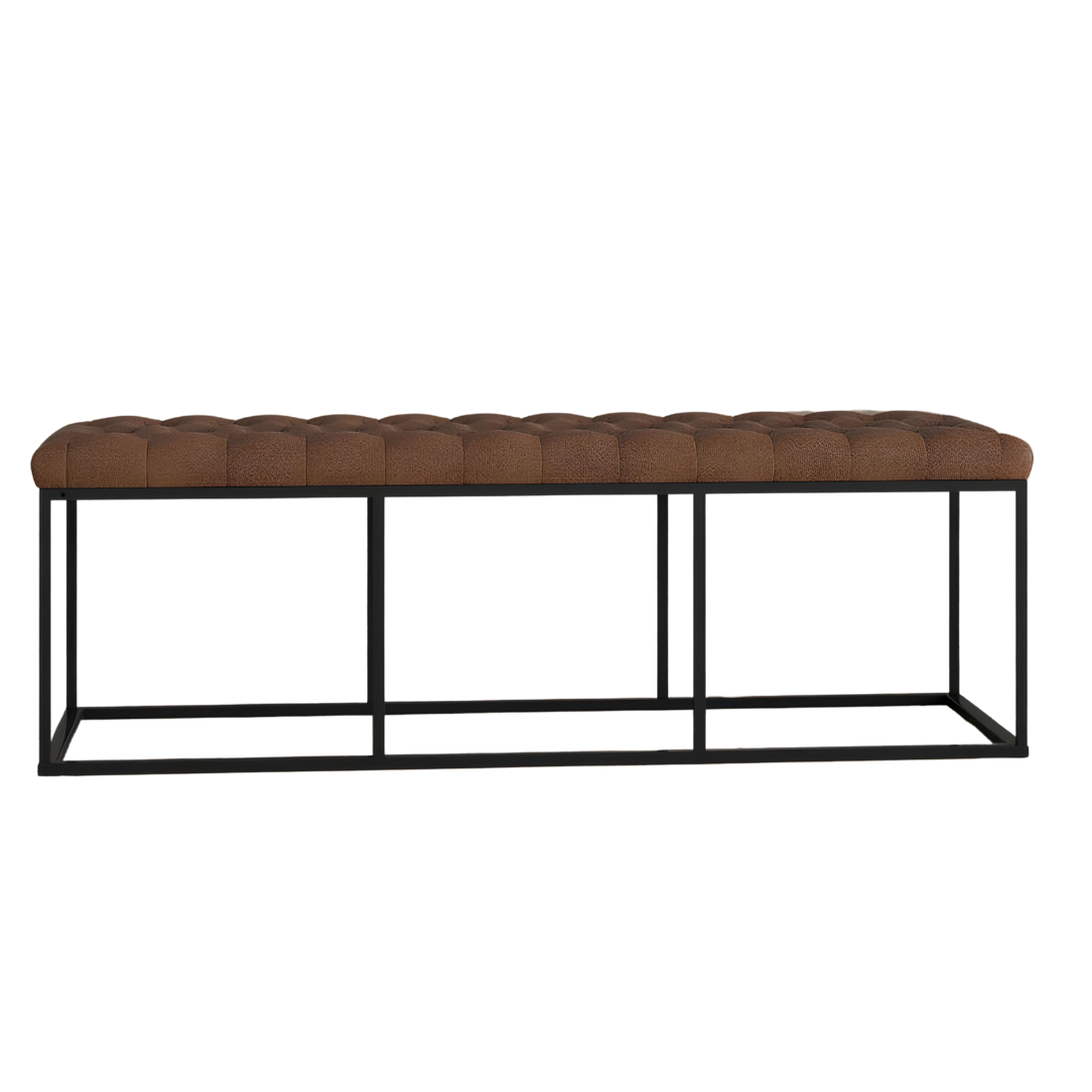 Lexi Black Ottoman Metal Bench with Brown Cushion