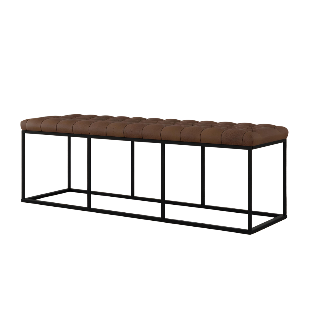 Lexi Black Ottoman Metal Bench with Brown Cushion