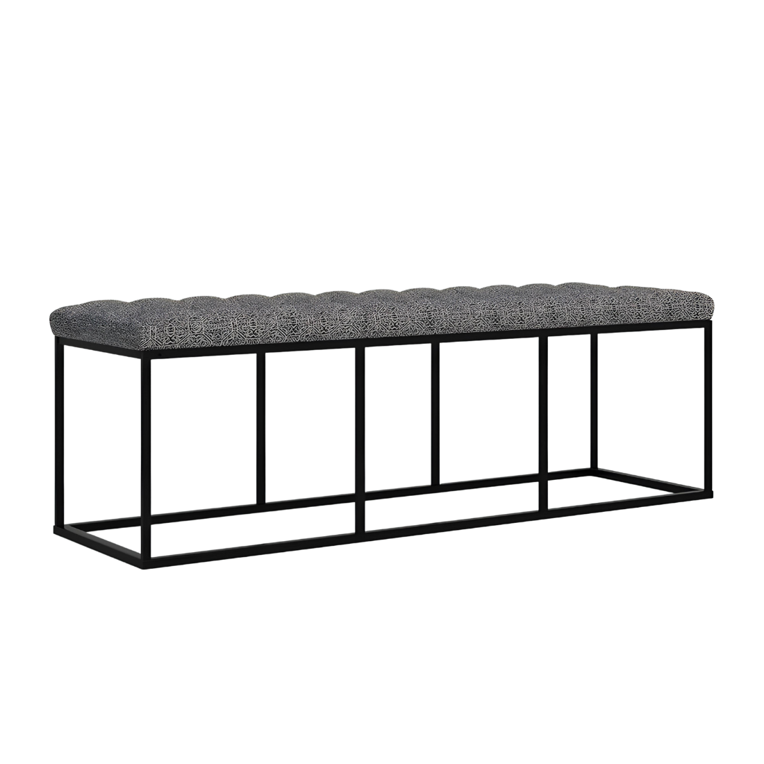 Lexi Black Ottoman Metal Bench with Grey Cushion