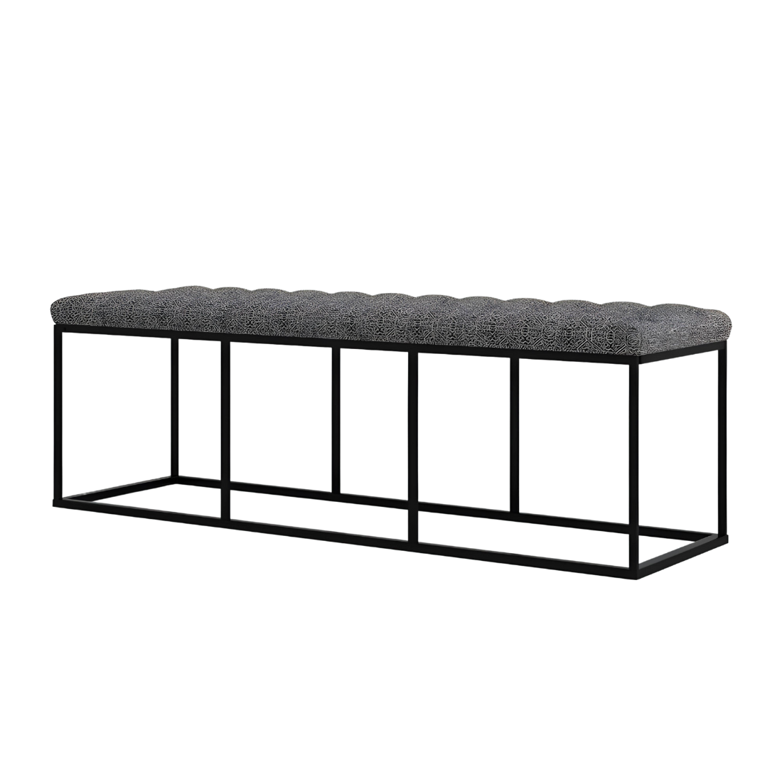 Lexi Black Ottoman Metal Bench with Grey Cushion