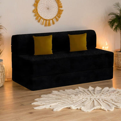 Lacy Black Foldable Mattress Sofa Bed with Yellow Cushion