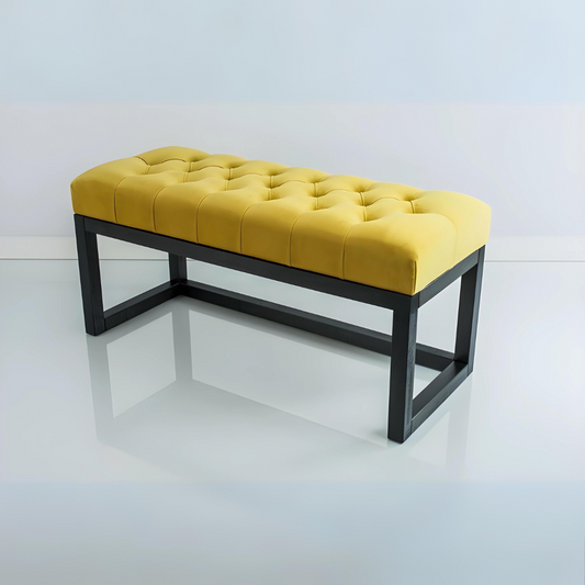 Wren Designer Black Ottoman Metal Bench with Yellow Cushion