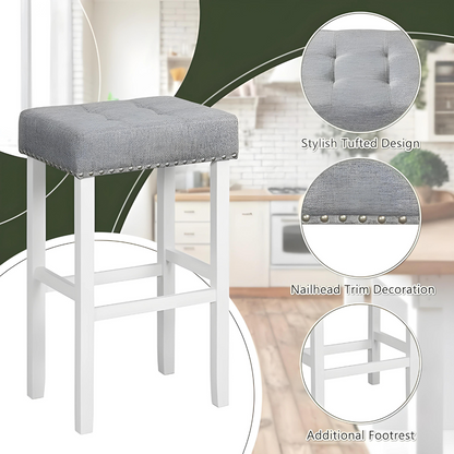 Finn Designer White Ottoman Metal Stool with Grey Cushion