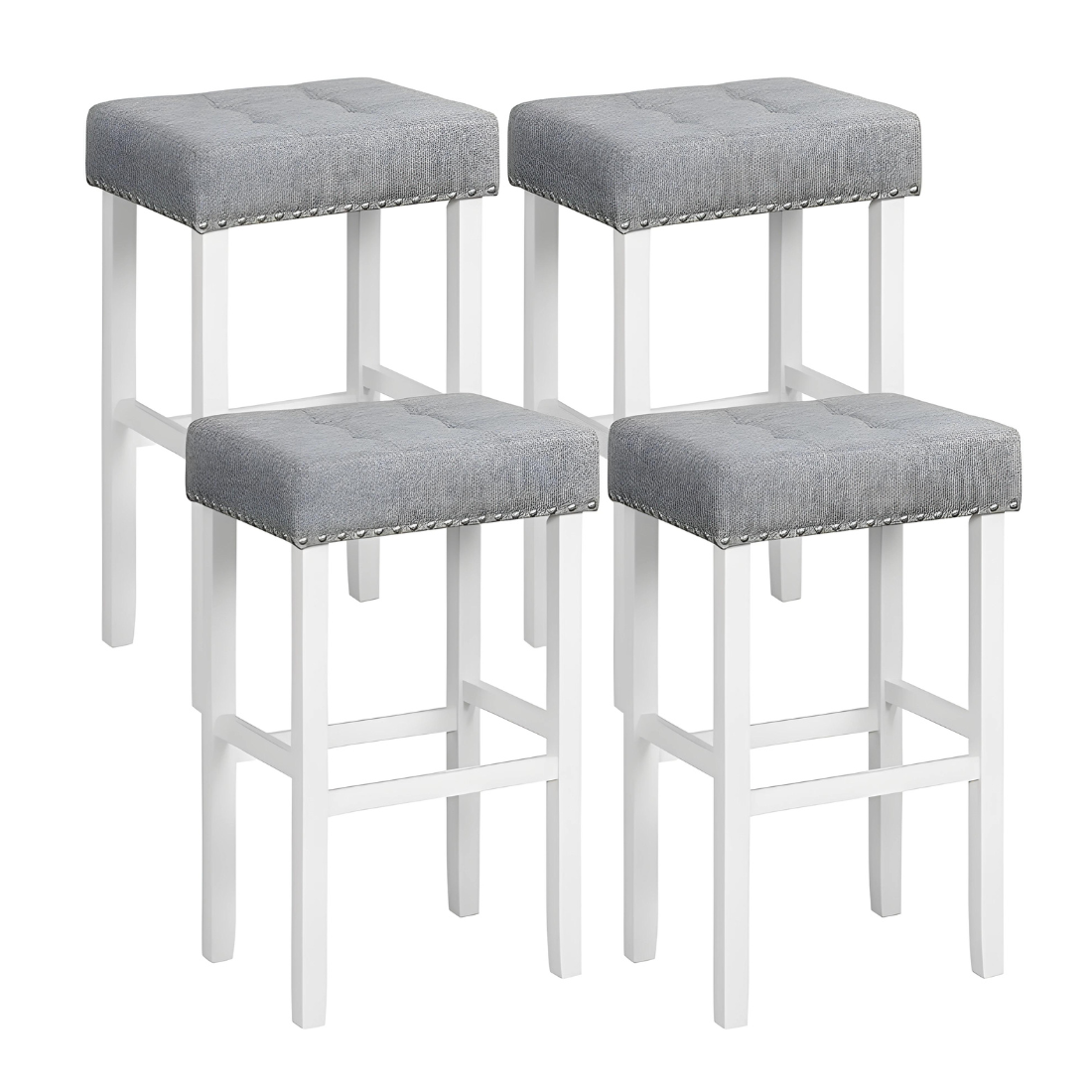 Finn Designer White Ottoman Metal Stool with Grey Cushion