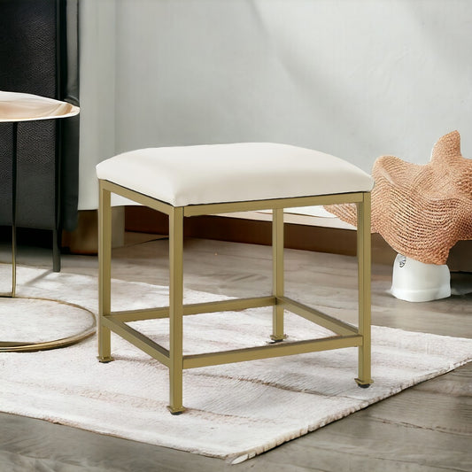 Remi Designer Golden Ottoman Metal Stool with White Cushion