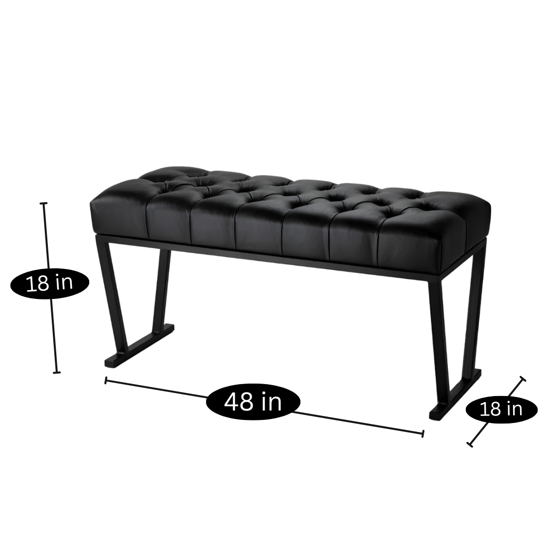 Molly Designer Black Ottoman Metal Bench with Black Cushion