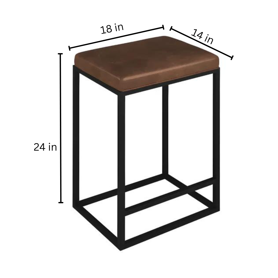 Sara Black Ottoman Metal Stool with Brown Cushion