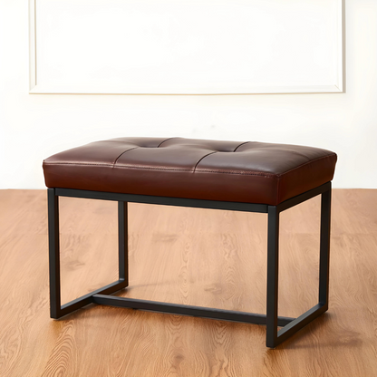 Mila Designer Black Ottoman Metal Bench with Brown Cushion