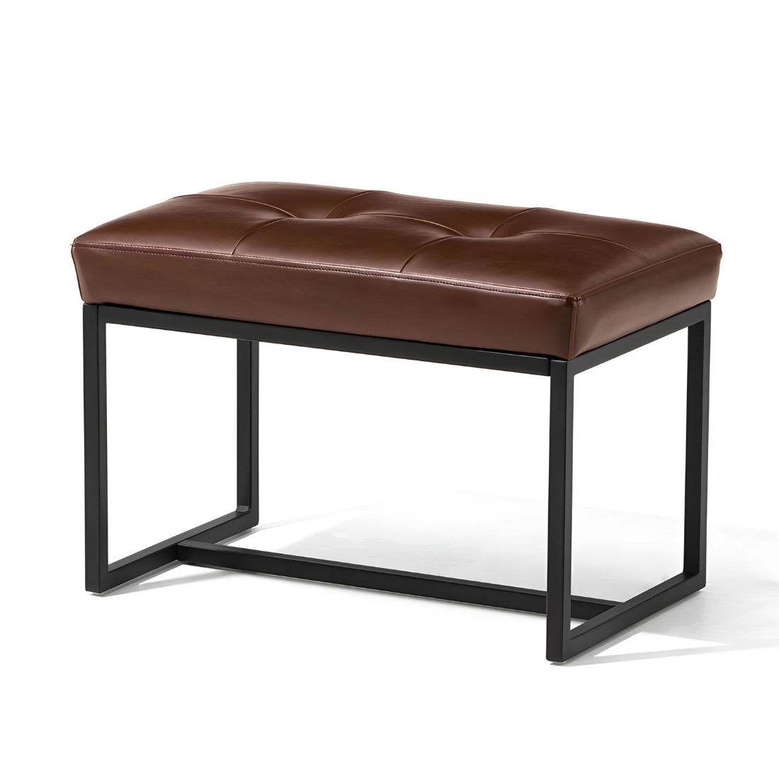 Mila Designer Black Ottoman Metal Bench with Brown Cushion