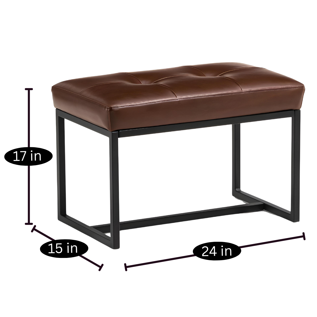 Mila Designer Black Ottoman Metal Bench with Brown Cushion